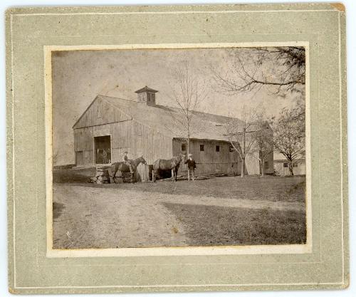 Barn & Two Men on Horses