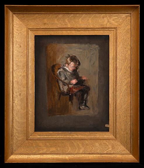 Seated Boy with Book (on verso: Baby Girl Playing)