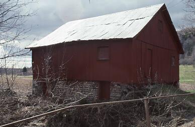 Red Barn with Stacked Stone Foundation