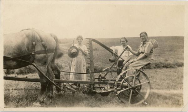 Three Women and a Horse Drawn Mower