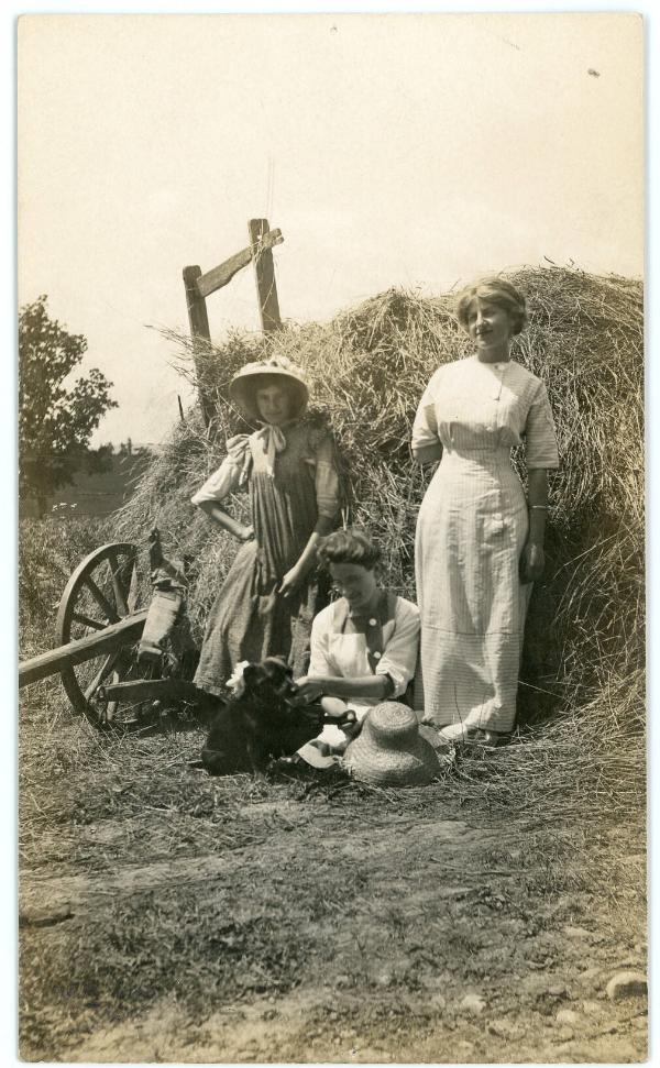 Three Women with a Wagon of Hay