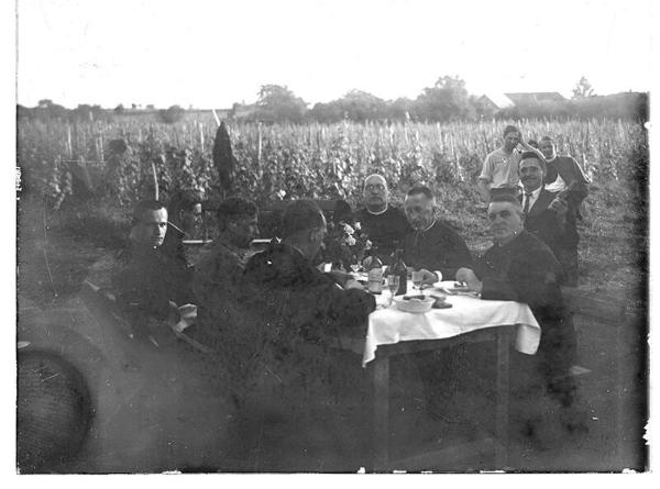 Men Having Dinner in a Vineyard 
