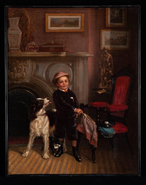 Boy & Dog in Victorian Parlor