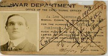 War Department Office of the Chief Signal Officer Authorization to Visit Card