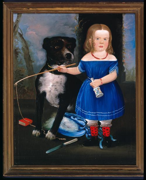 Child in Blue with Dog