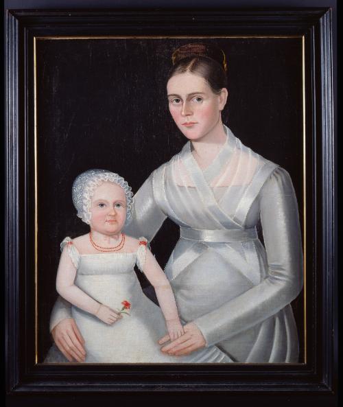Mother and Child in Gray Dresses