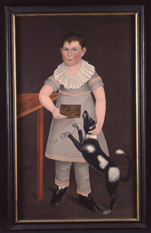 Boy in Gray Suit with Dog