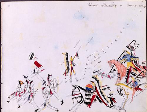 Drawing - Sioux Attacking Pawnee Village