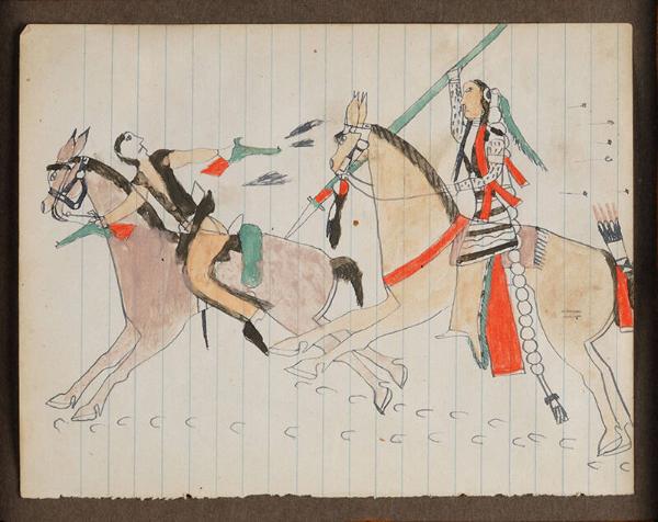 Drawing - Howling Wolf Fighting a Cowboy