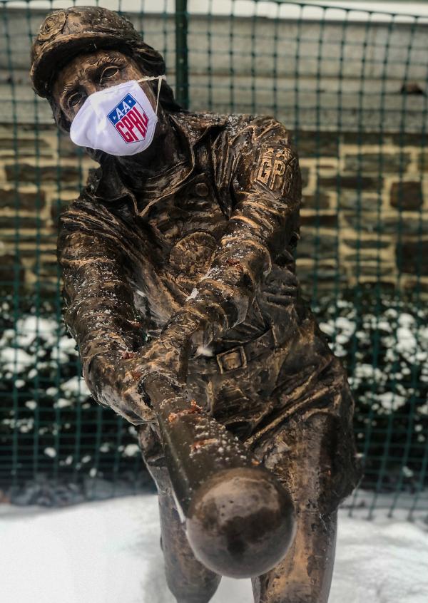 AAGPBL Masked Statue Image