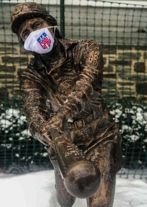 AAGPBL Masked Statue Image