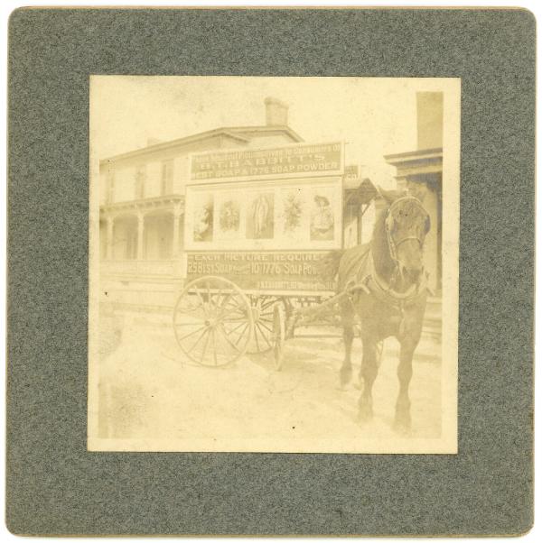 Horse drawn wagon with B.T. Babbitt's Advertisment