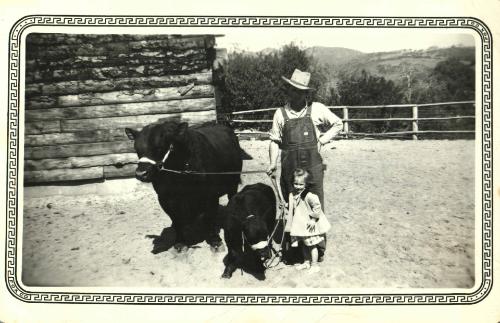 Man & Girl with Cow and Calf