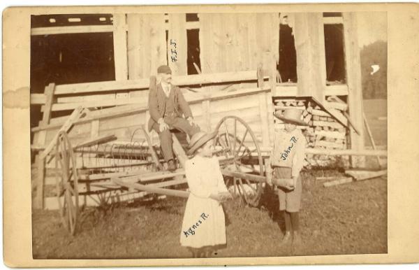 Man & Two Children on Hay Rake