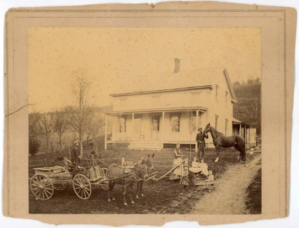 House & Family with Wagon & Horse