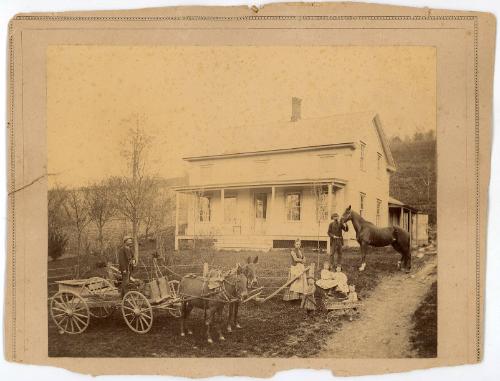 House & Family with Wagon & Horse