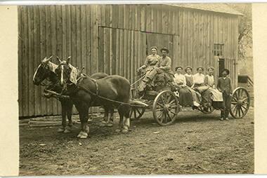 Group on a Horse Drawn Wagon on Ingram Farm