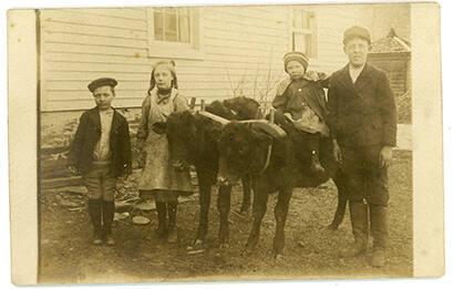 Childen with Yoked Calves on Ingram Farm