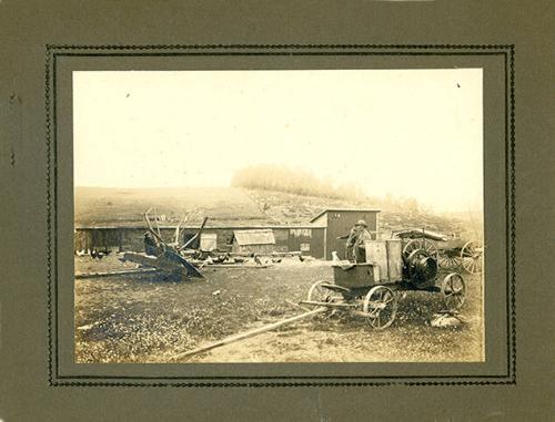 Wagons in Front of a Building