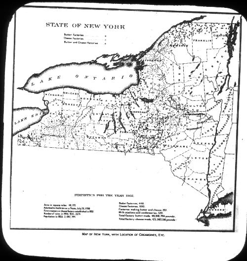 Map of New York with location of Creameries, etc. 
