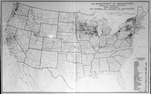 U.S. Department of Agriculture Map showing Locations of U.S. Creameries