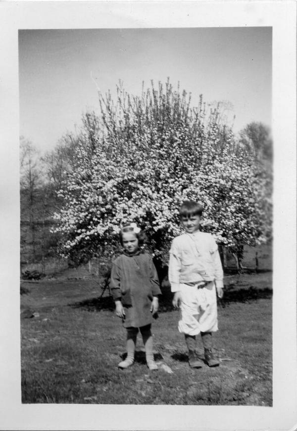 Two Children in Front of an Apple Tree