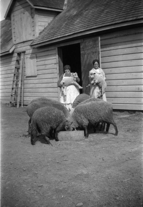 Two Women Holding Lambs