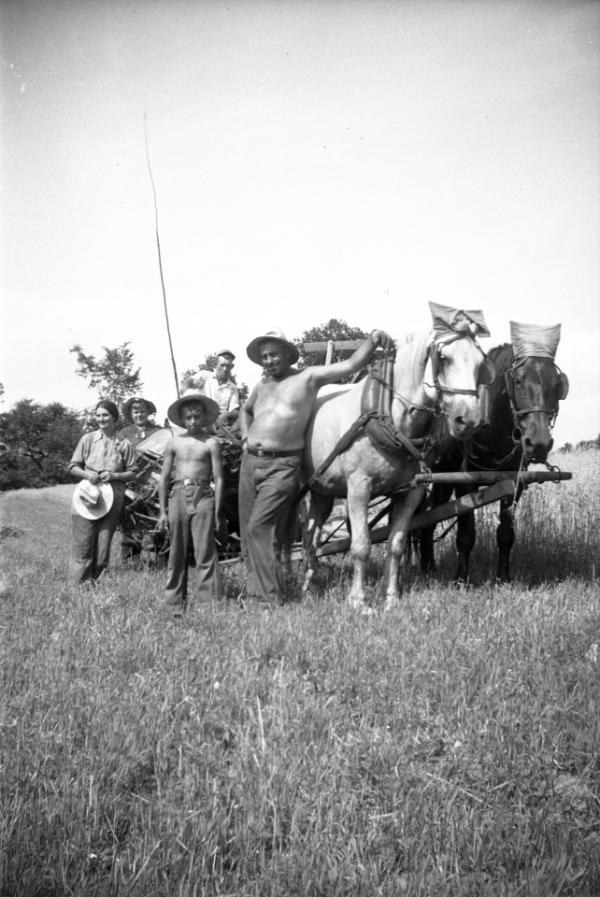 George and Mama Dezemo Pose with Family Members and a Team of Horses