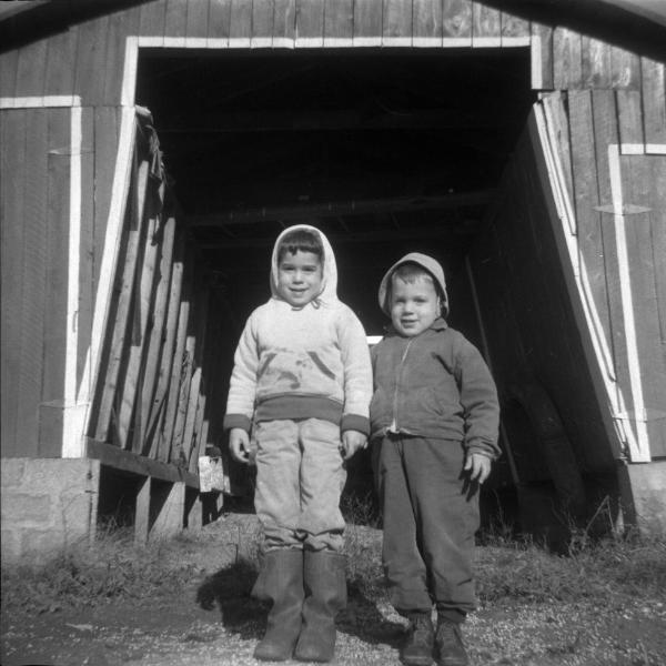 William and James Garretson in Front of the Corn Crib