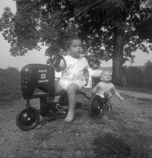 William and James Garretson with a Kiddie Tractor