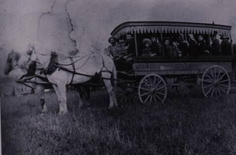 Horse-Drawn Wagon of People Historic Photograph
