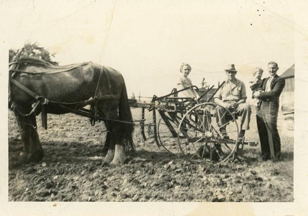 Farm Family with Horse Drawn Hay Rake
