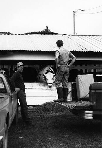 Farmers Outside the Dairy Barn, Otsego County Fair