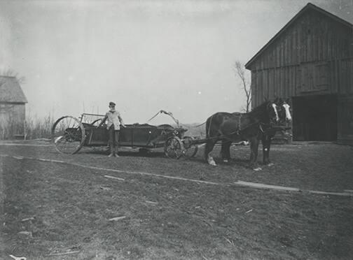 Man with Manure Spreader and Horses