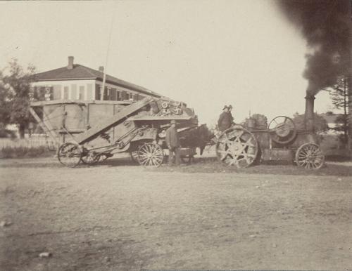 Men, Steam Engine, and Hay Press