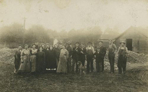 A Group in Front of Piles of Apples