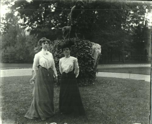 Two Women by The Indian Hunter Statue