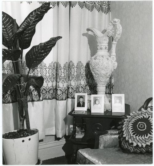 Untitled (Still life with urn & school photos), Buffalo, NY, 1974